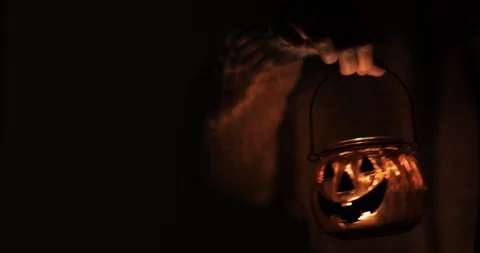 Halloween, decoration and holidays concept - close up of carved pumpkin or jack Stock Footage 117191353