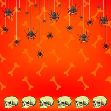 Halloween Decoration Pattern with Skull and Spider Isolated on Red Background Stock Illustration