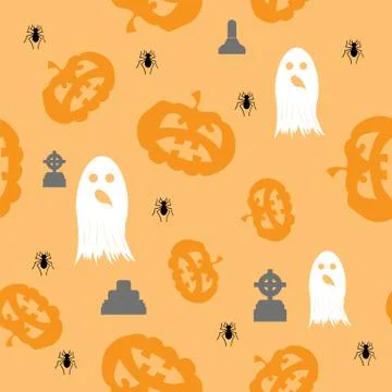 Halloween Decoration Seamless Pattern with Pumpkin Isolated on Orange Background Illustrazione stock
