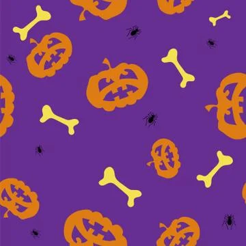 Halloween Decoration Seamless Pattern with Pumpkin Isolated on Purple Background Stock Illustration