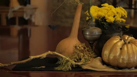 Halloween decoration on the table Stock Footage 89670547
