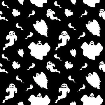 ?Halloween decorations concept. Seamless pattern with white icons. Design ele Stock Illustration