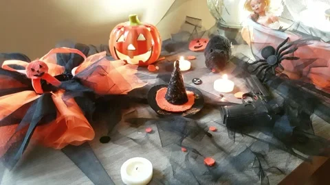 Halloween decorations Video stock 157224313