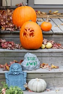 Halloween Decorations on the Front Steps Stock Photos