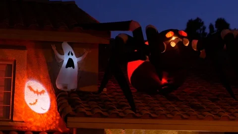 Halloween decorations, ghost and spider Stock Footage 98223860