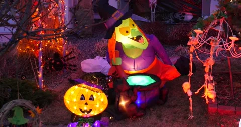 Halloween decorations on lawn. Stock Footage 145038201