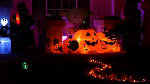 Halloween decorations, pumpkins Stock Footage 98224215