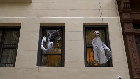Halloween decorations on windows Stock Footage 116744101
