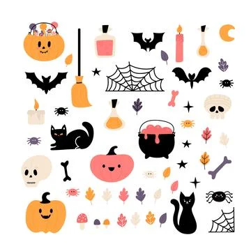 Halloween design elements. Hand drawn magic witchy set. Happy Halloween Stock Illustration