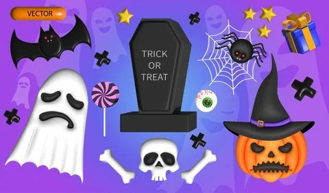 Halloween design with ghosts, jack-o-lantern, and trick or treat elements 스톡 일러스트