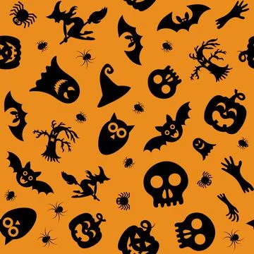 Halloween design. Halloween symbols: ghost, spider, pumpkin in cartoon style. Illustrazione stock