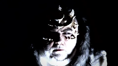 Halloween devil on black. Scary spooky monster head. Evil portrait. Close-up Stock Footage 141008302