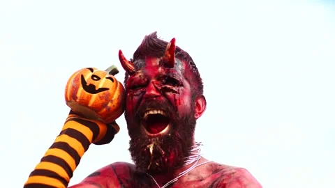 Halloween devil in the blood. Stock Footage 141183623