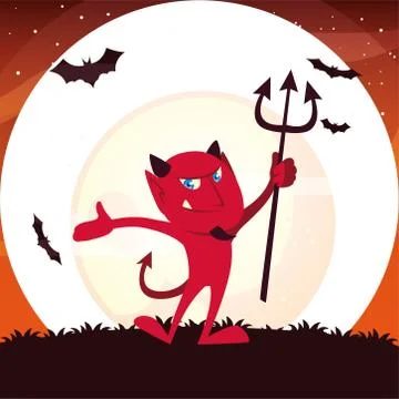 Halloween devil cartoon at night vector design Stock Illustration