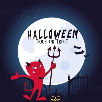 Halloween devil cartoon at night vector design Stock Illustration