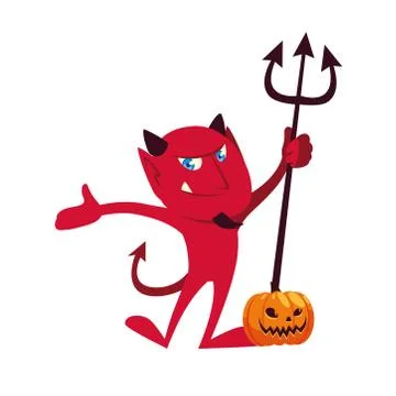 Halloween devil cartoon with pumkin vector design Stock Illustration