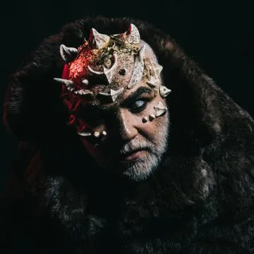 Halloween devil. man with makeup of devil on halloween. scary and horror 스톡 사진