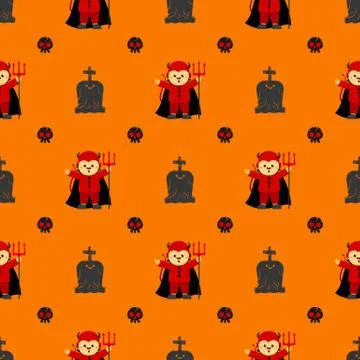 Halloween devil vector pattern. Cartoon style. Kawaii character. Stock Illustration