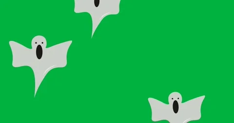 Halloween digital illustration features floating ghost icons on a black Vídeos de archivo 318862724