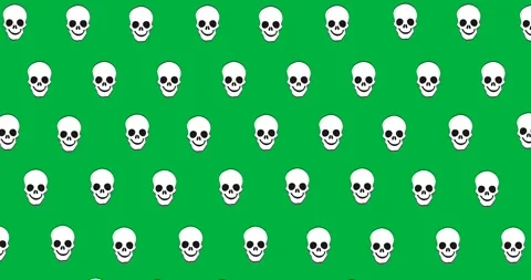 Halloween digital pattern features scary icons and skulls on a black background. Stock Footage 318862751