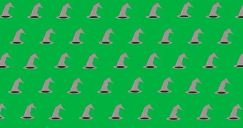 Halloween digital pattern features scary icons and witch hats on a black Stock Footage 318862753