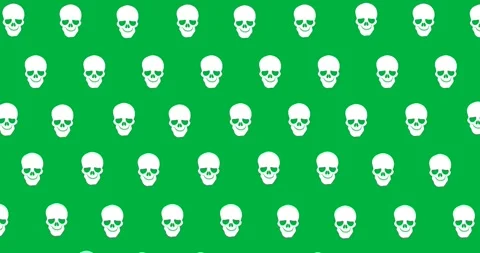 Halloween digital pattern features scary icons and skulls on a black background. Stock Footage 318862762