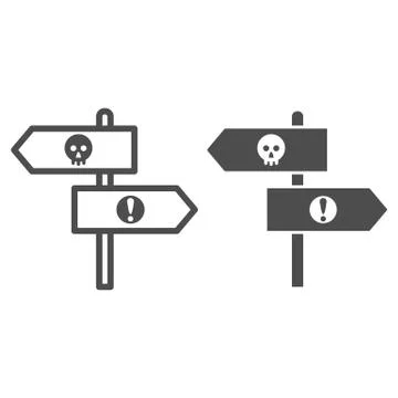 Halloween direction pointers line and solid icon, Halloween concept, wooden Illustrazione stock