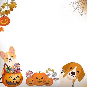 Halloween dog vector border frame illustration cartoon style design Stock Illustration