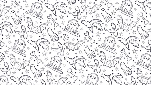 Halloween doodle background pattern on a seamless loop Stock Footage 318675561