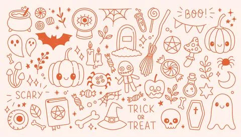 Halloween doodle elements set. Cute Halloween vector collection. Hand drawn Illustrazione stock