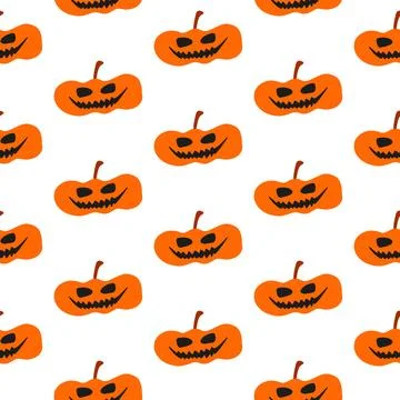 Halloween doodle festive seamless pattern with pumpkin. Cute vector illustr.. Stock Illustration