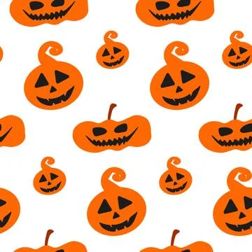 Halloween doodle festive seamless pattern with pumpkin. Cute vector illustr.. Stock Illustration