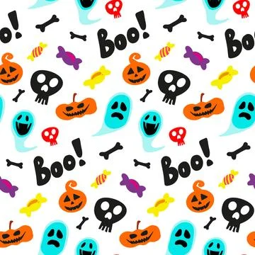 Halloween doodle festive seamless pattern. Vector hand drawn endless backgr.. Stock Illustration