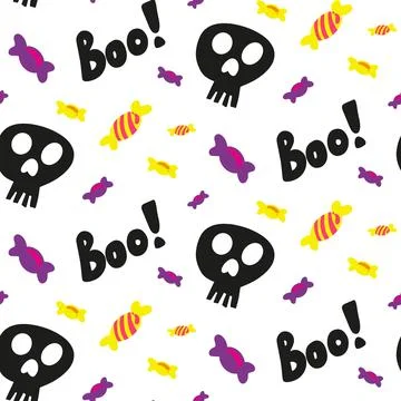 Halloween doodle festive seamless pattern. Vector hand drawn endless backgr.. Stock Illustration