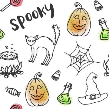 Halloween doodle seamless pattern 스톡 일러스트