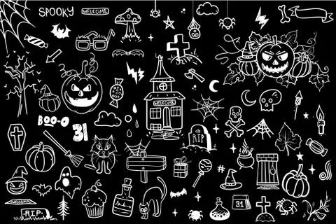 Halloween Doodle Set. Creative design for invitation and party. Hand Drawn Stock Illustration