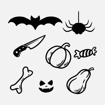 Halloween doodle set hand drawn silhouette Stock Illustration