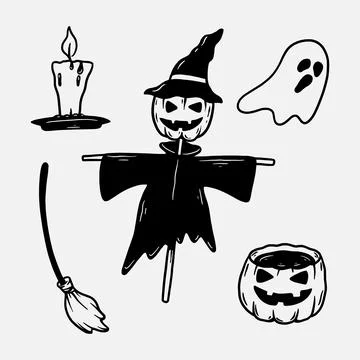Halloween doodle set hand drawn silhouette Stock Illustration