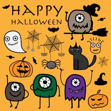 Halloween Doodle Vector Set. Vector Illustration.	 Stock Illustration