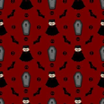 Halloween dracula vector pattern. Vampire in cartoon style. Kawaii character. Stock Illustration