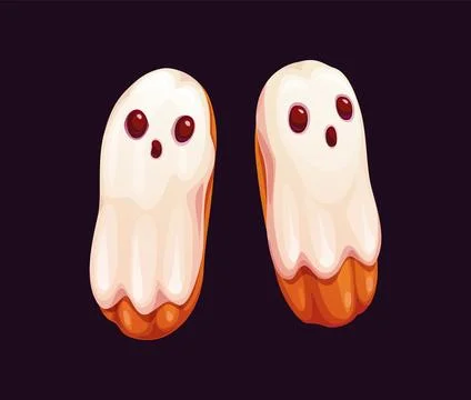 Halloween eclair sweets, cartoon boo ghost faces Ilustração Stock