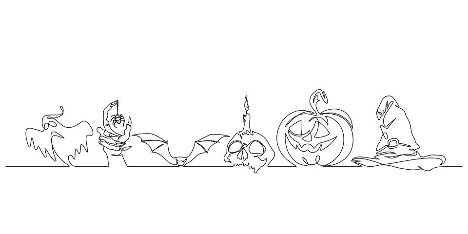 Halloween elements decoration continuous line drawing Stock Illustration