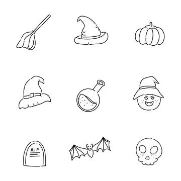 Halloween elements doodle line vector illustration Illustrazione stock