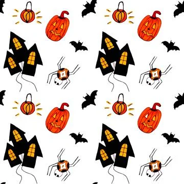 Halloween elements pattern Doodle halloween color holiday attributes vector Stock Illustration