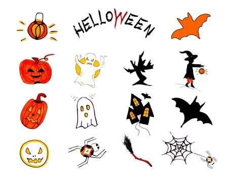 Halloween elements set colored doodle icons holiday supplies vector hand draw Stock Illustration