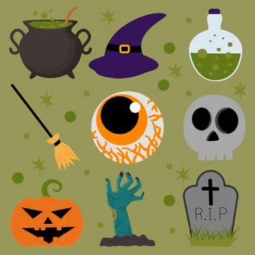 Halloween elements set cute Stock Illustration