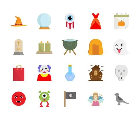 Halloween elements vector cartoon set isolated on background. 스톡 일러스트