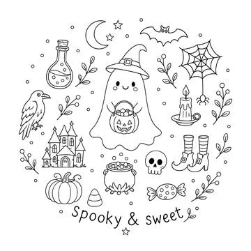 Halloween Embroidery Pattern Cute Ghost Hand Embroidery Spooky Round Hoop A.. Stock Illustration