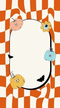 Halloween event poster with funny groovy mascot pumpkins and more. Retro ba.. Stock Illustration