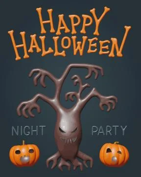 Halloween evil tree and vector haunted pumpkins Stock Illustration